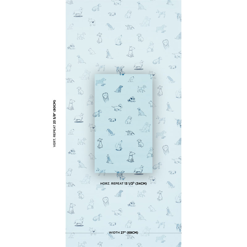 Schumacher X The New Yorker Good Dogs Everywhere Peel & Stick Wallpaper, Sky/Navy Blue