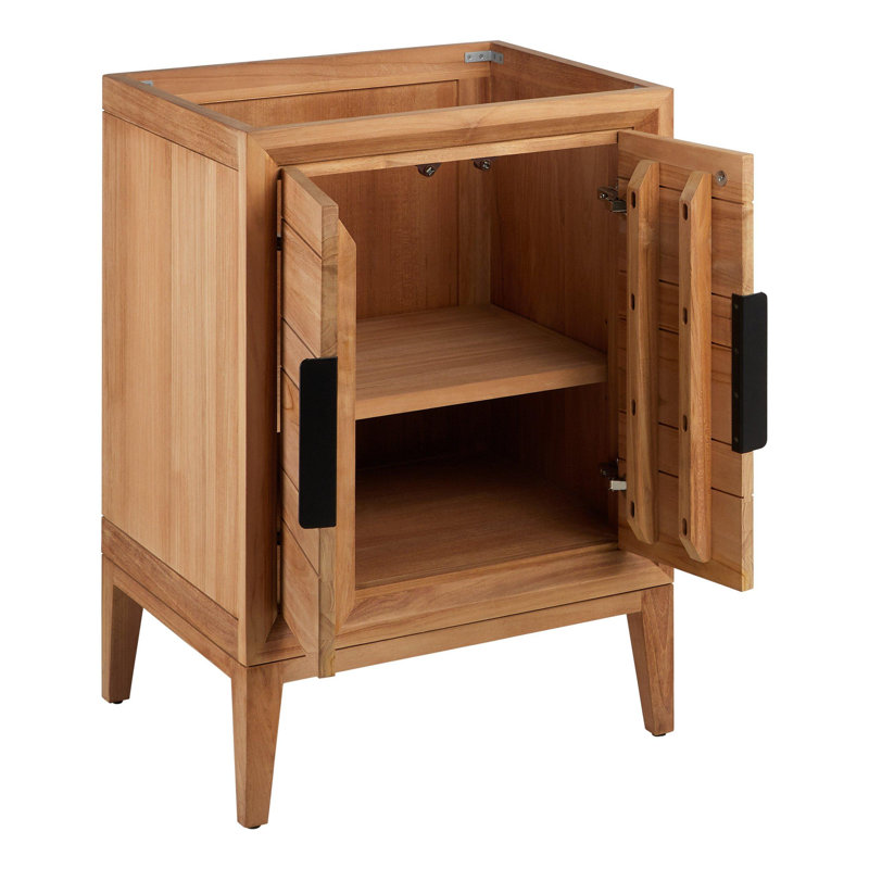 24" Aliso Single Bathroom Vanity Set with Oval Undermount Sink, 8" Widespread, Feathered White Quartz, Natural Teak