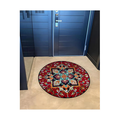 Burdy Themed Traditional Motif Patterned Round Woven Base Vintage Decorative Carpet