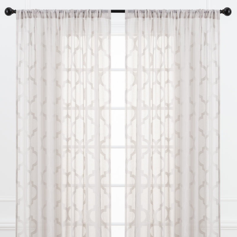 Geometric Semi Sheer Rod Pocket Curtain Panel, 52" W x 108" L, Taupe