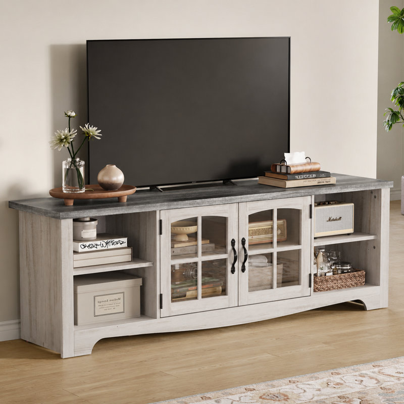 Meuble télé Callison, H 22 po x L 66 po x l 15,7 po, Blanc antique et bois gris
