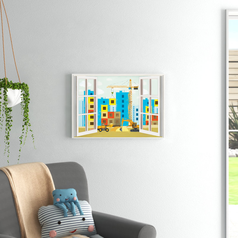 Art sur toile, "Fontanez City Construction Window", H 20 po x l 30 po x P 1,25 po