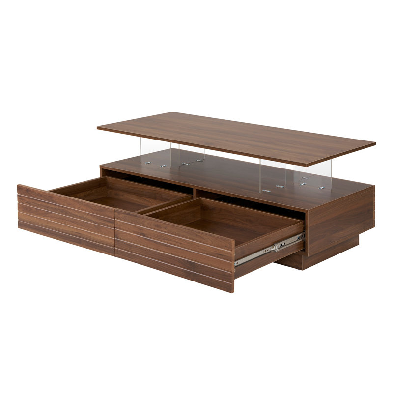 LED Lights Coffee Table with 2 Spacious Drawers,Multi-Colour Lighting, Walnut