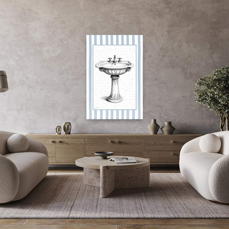 Lavabo rétro, art mural abstrait fantaisiste, 48" H x 32" W