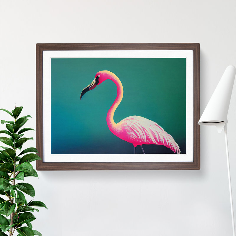 Epic Flamingo - Framed Print, 34cm H x 46cm W x 2cm D, Walnut