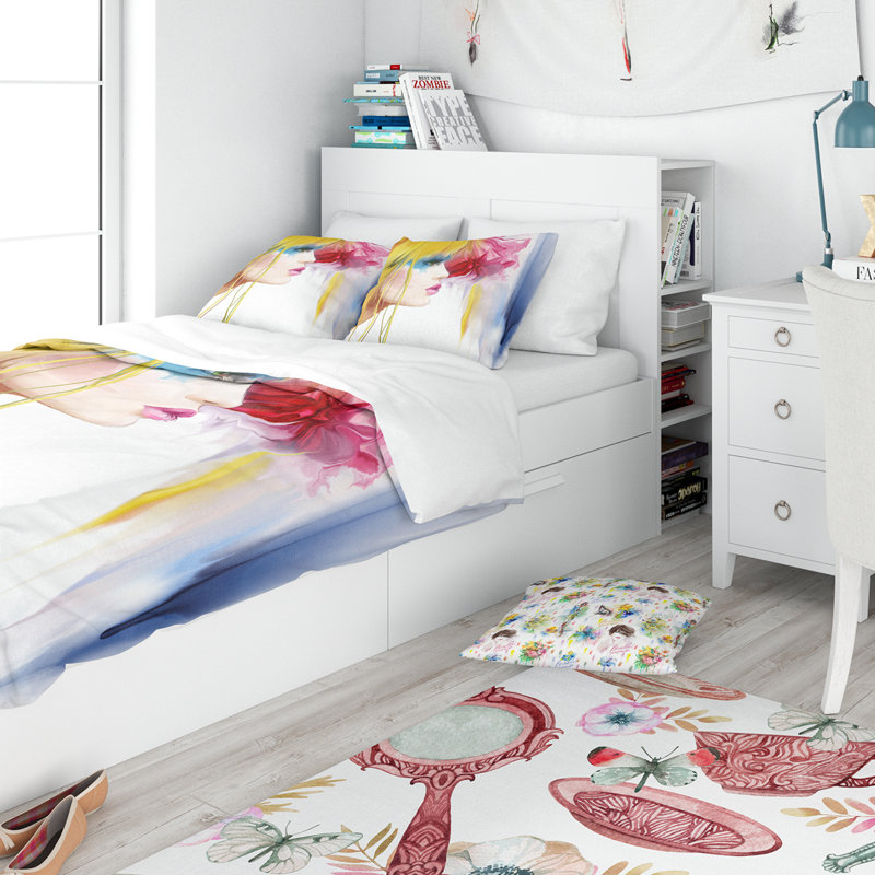 Ensemble de housse de couette designart fille avec poils colorés, Housse simple + 1 taie décorative