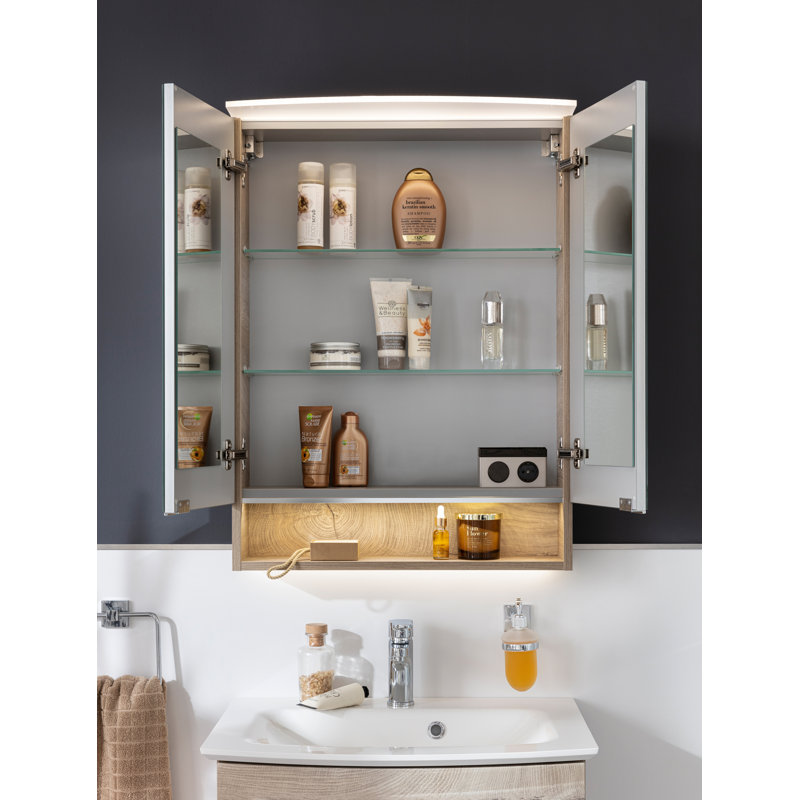 Surface Mirrored Bathroom Cabinets with Mirror and 2 Adjustable Shelves, Brown