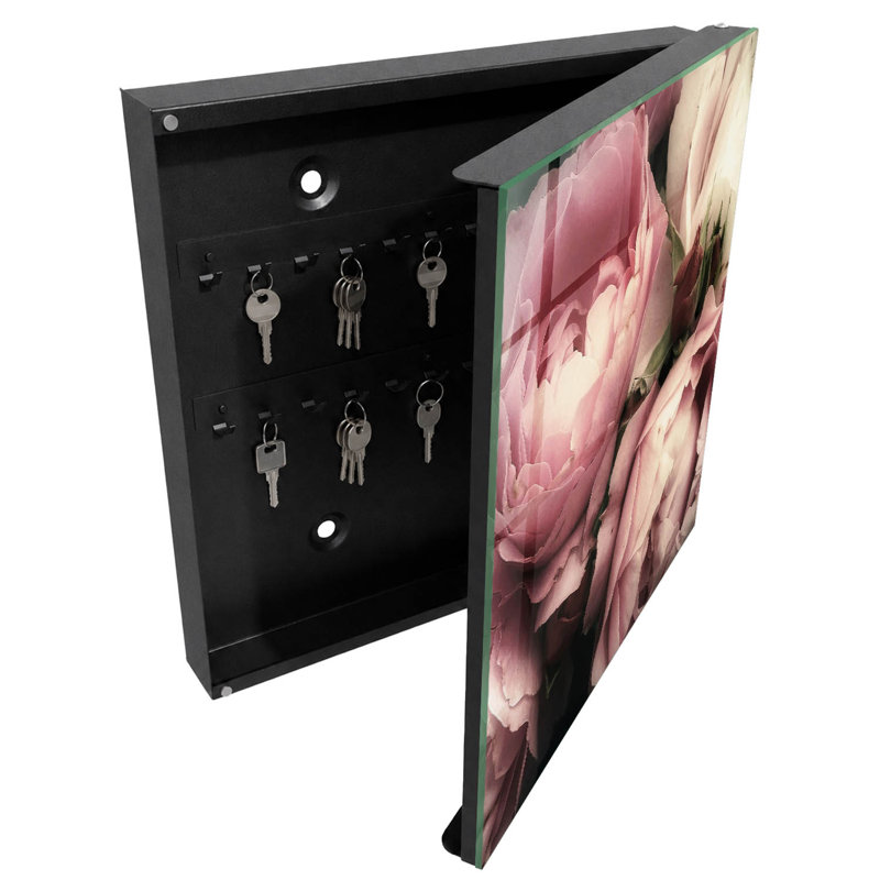 Key box, Opens to the right, 30x30x5, Black, Romantic roses in shades, 