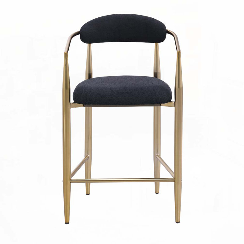 Tabourets de bar rembourrés avec cadre en métal Boucle, Siège noir / cadre doré