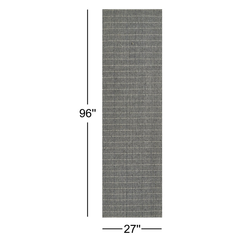 Tapis gris / beige / bleu tissé à la main Amita, Tapis de couloir 2 pi 3 po x 8 pi