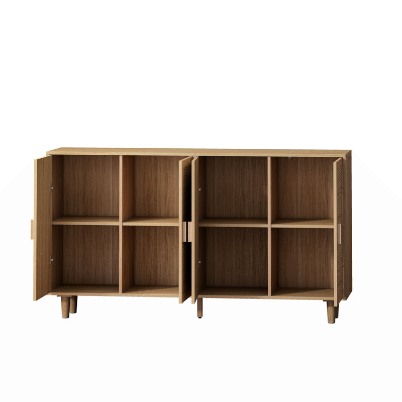 Alfort 62.20"4-Door Rattan Decorative Storage Cabinet,Sideboard,Buffet With Adjustable Shelf, Natural