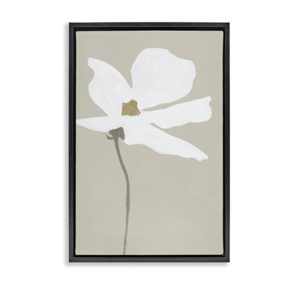 White Flower Sprout Grey Framed Floater Canvas by Design Fabrikken