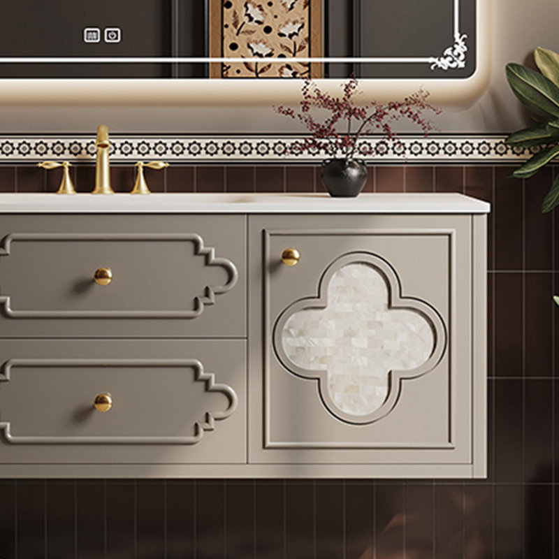 Retro American-style bathroom cabinet, 51.18", Light Gray