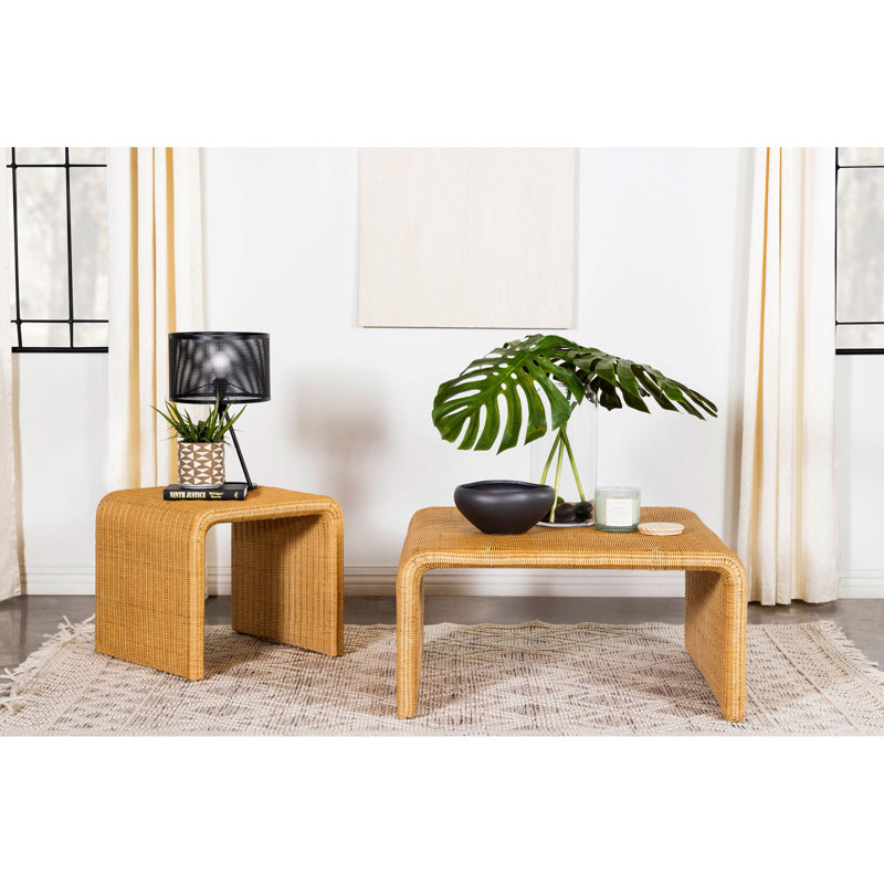 Table basse carrée en rotin tissé naturel Cahya (table incluse seulement)