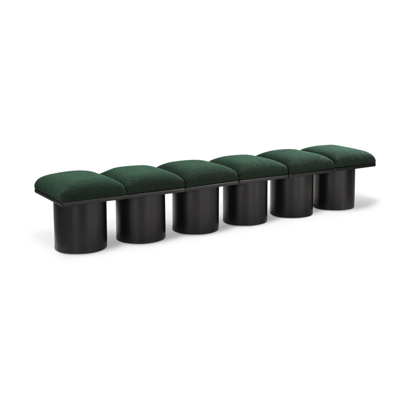 Banc rembourré Horatia, Tissu bouclé vert, H 17,5 po x l 93 po x P 18 po, Noir, noir, noir, noir