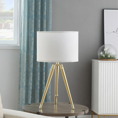 Lampe de table à trépied moderne réglable en laiton / or brillant de 35,5 po à 25,75 po de hauteur pour salon, table de chevet, lampe de chevet pour chambre à coucher, lampe DEL