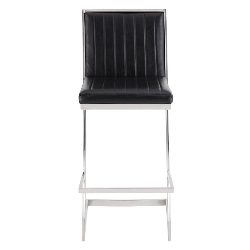 Tabouret de bar en métal Addicyn, Noir rétro / acier inoxydable brossé, Tabouret de bar (assise de 30 po de hauteur)