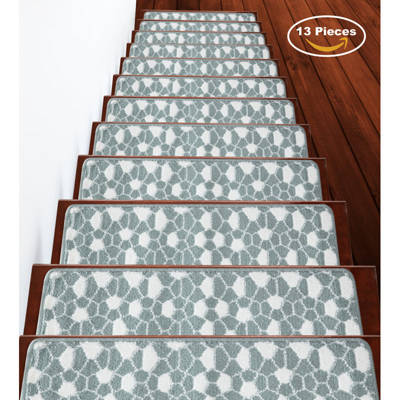 tapis d'escalier doux et vibrant en treillis Alldredge, Bleu sarcelle