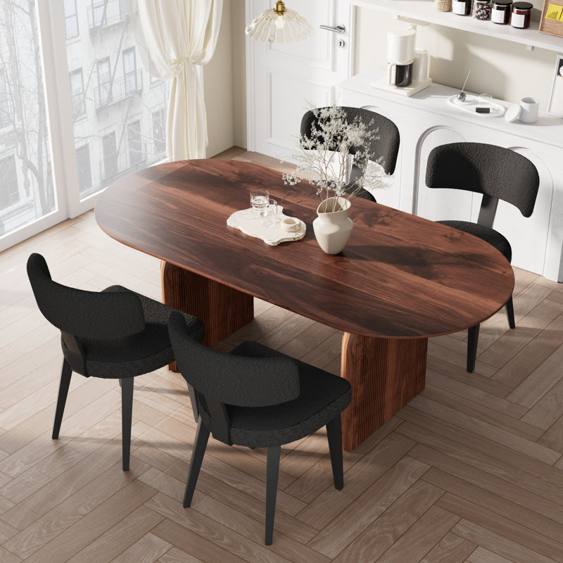 Oval Dining Table Sets, Brown/Black, 5 Pieces (Table, 4 Chairs)