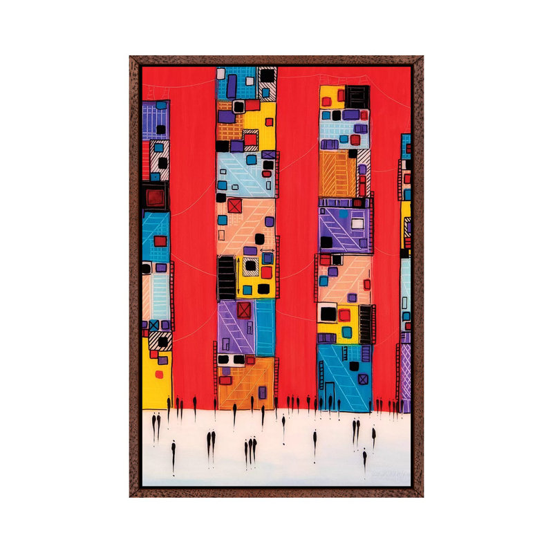 Night Manhattan 1 Piece Painting on Canvas, 66.04 cm H x 45.72 cm W, Classic Brown Wood Framed