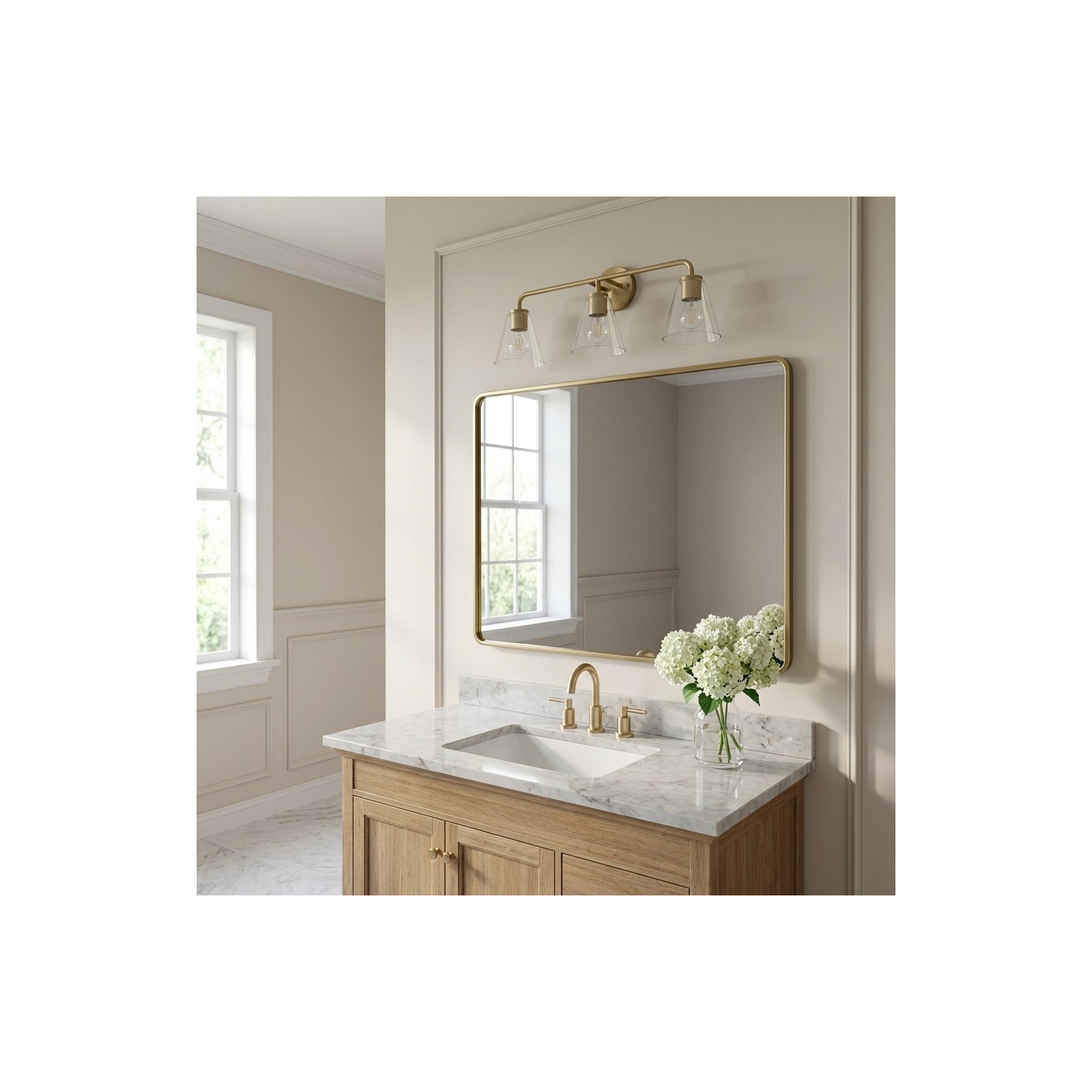 Senda One Light Vanity, Clear, 3, Satin Brass
