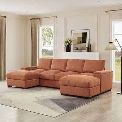 Canapé modulaire à assise profonde avec repose-pieds en velours côtelé pour plus de confort et de polyvalence dans les salons et les bureaux