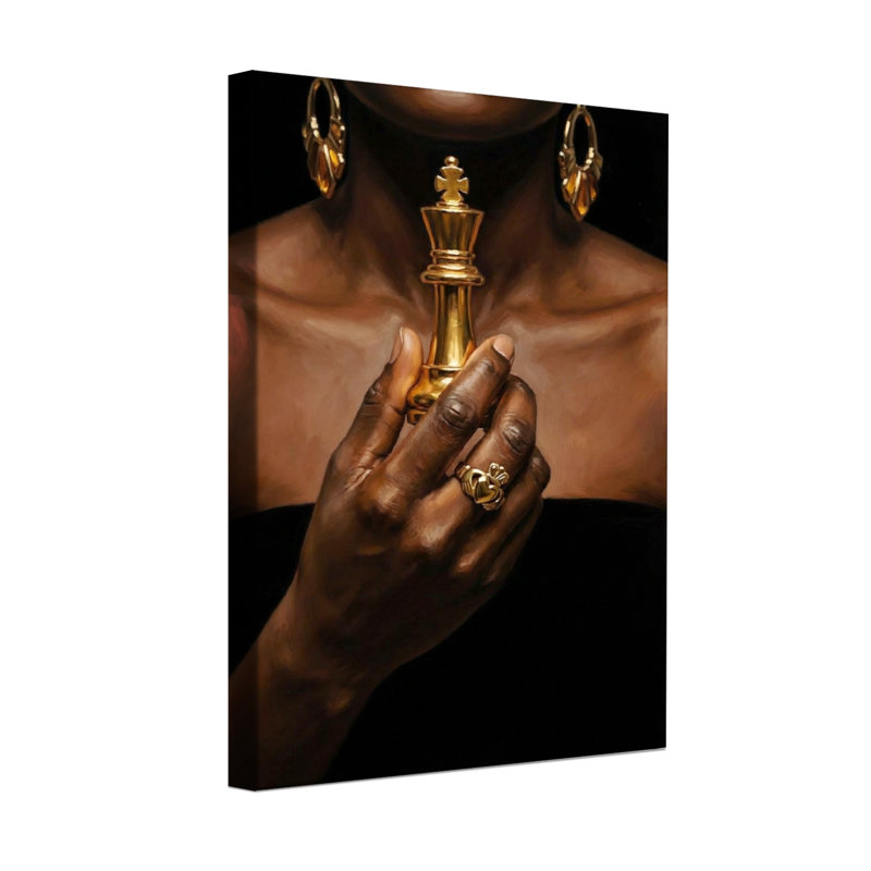 Pièce d'échecs abstraite à la main avec des bijoux en or, 24" H x 16" W