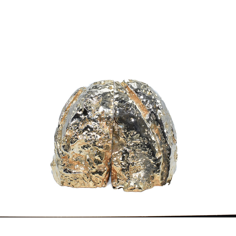 Agate / Geode Non-Skid Bookends, Green/Gold, 5.5"H x 6.5"W x 3"D