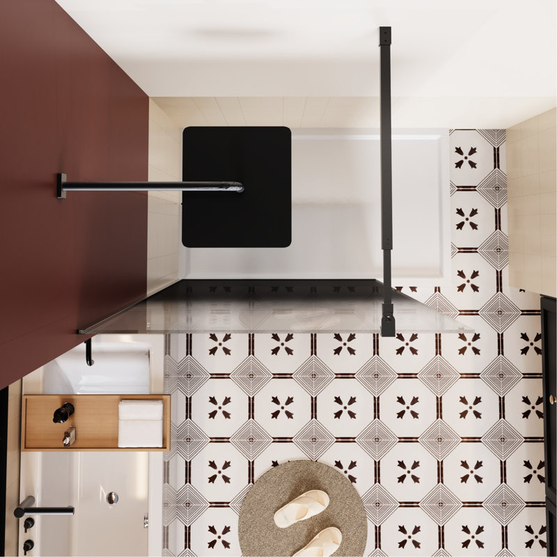 31.5" X 72" Walk - In Shower Door, Black Gradient Design, 1/4 Inch Thick Tempered Glass, Lightweight Aluminum For Support, Stain , Reversible Installation, Seamless Design Bathroom Modernization 34 W
