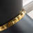 Black Marble Printed MDF Round Dining Table, Black Columnar Base With Gold Annulus