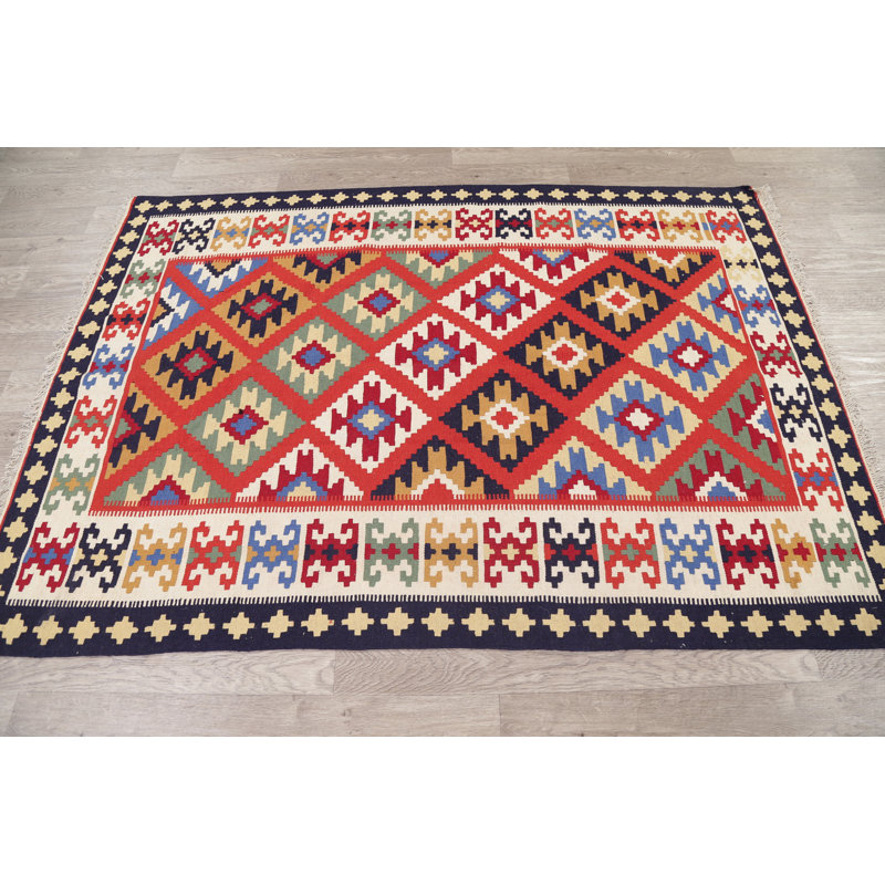 Tapis intérieur de couleur orange/rouille 4 pi 1 po x 7 pi en laine one-of-kind à la main noué la new Shelbie