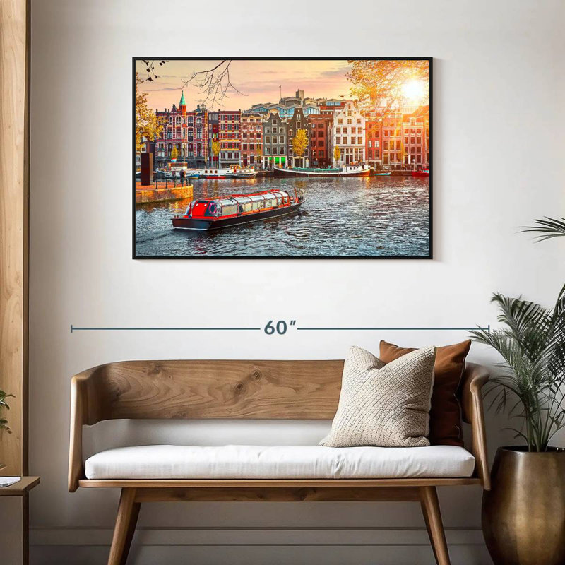Croisière sur le canal Amstel, Cadre flottant noir, 43 po x 29 po