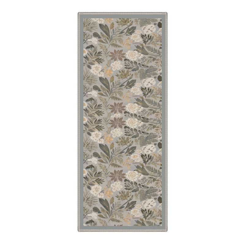 Acker Blossom Floral Machine Washable Beige / Green Indoor Area Rug with Non-Slip Backing, Runner 2' x 6'