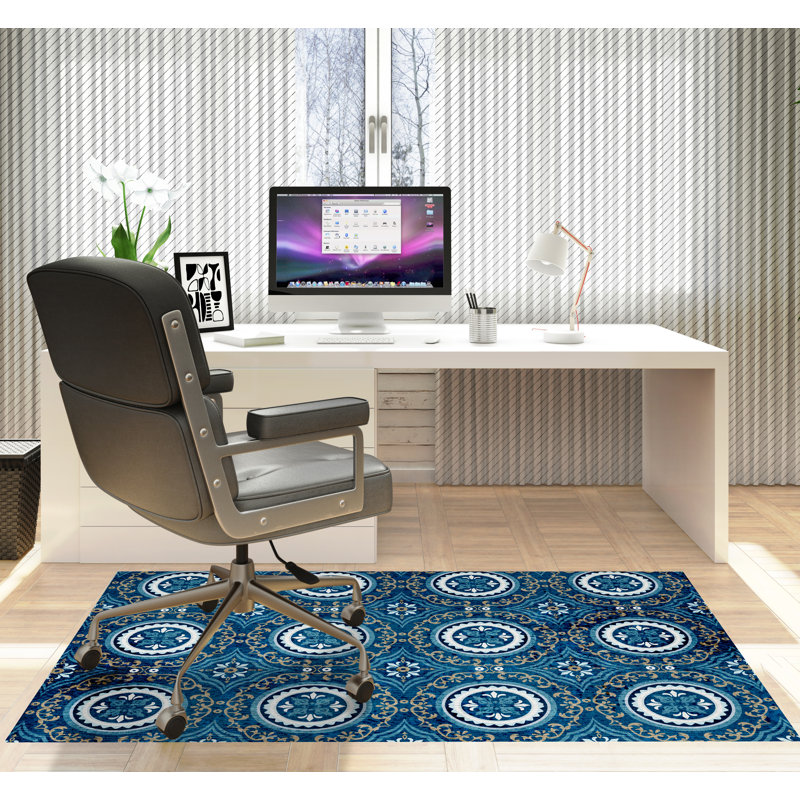 Tapis de chaise rectangulaire Juga, L 48 po x L 72 po, Bleu marine