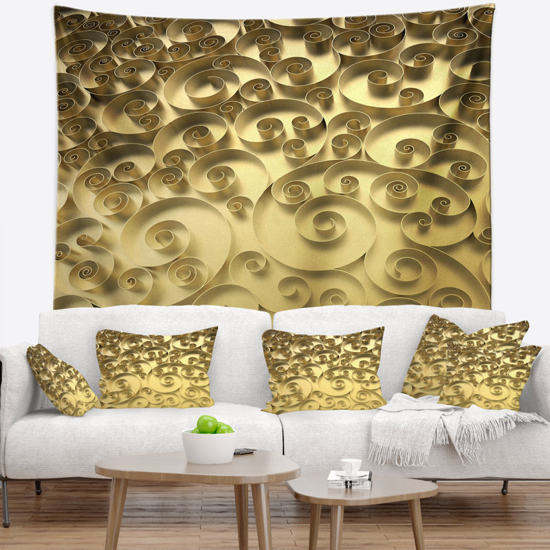 Tapisserie abstraite à fond bouclé doré 3D, H 68 po x l 80 po