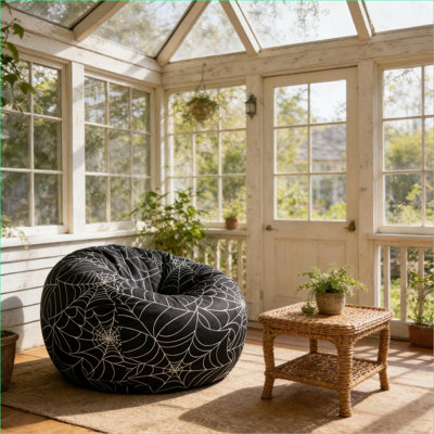 Fauteuil à billes 3 po Spiderweb Halloween Noir blanc | Rond