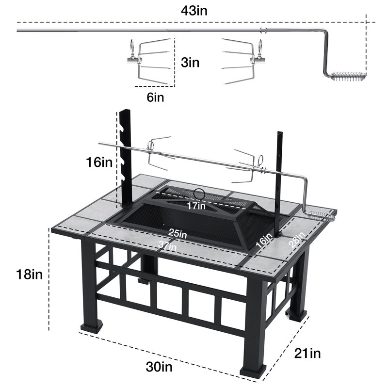 Foyer au bois en acier avec barbecue Atheer H 18 po x l 37 po