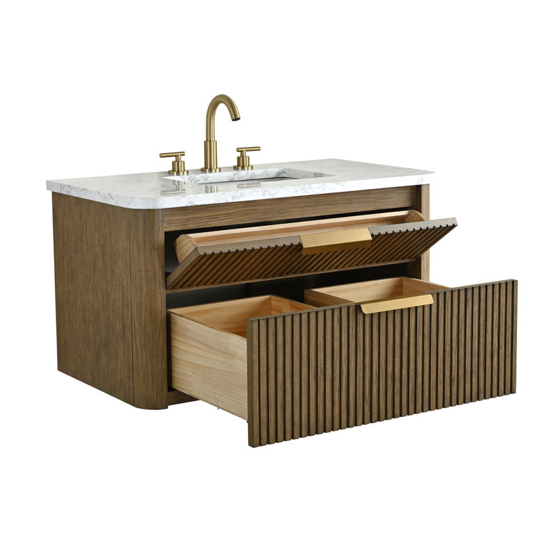 Meuble-lavabo mural simple 36 po Liljan, Chêne vieilli / bronze brossé