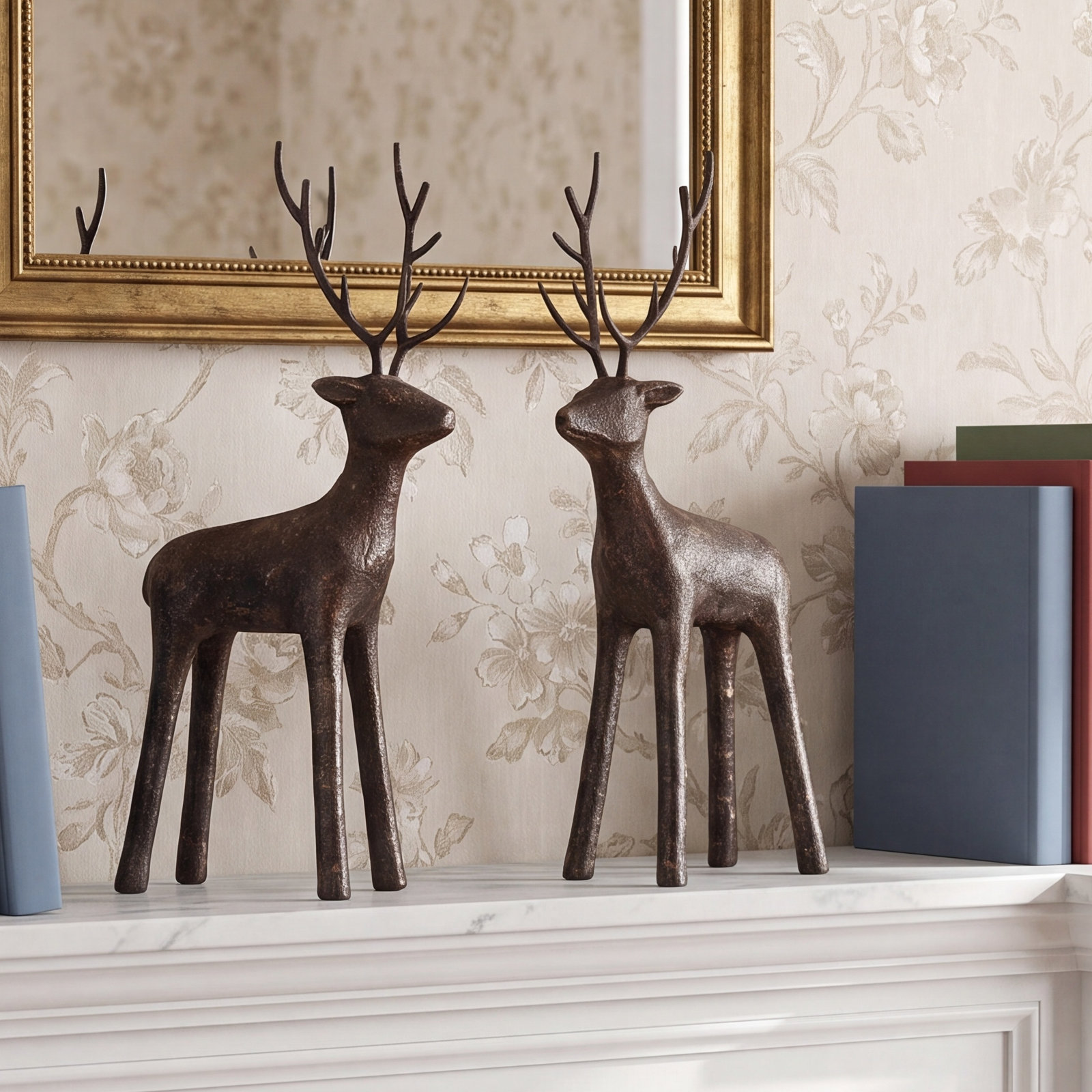 Cast Iron Standing Deer, 13.4" H X 5.9" W X 2.4" D