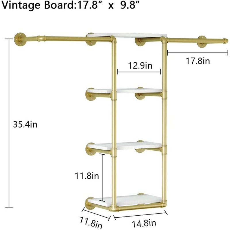 Wall Mounted Pipe Hanger With Rack, Gold