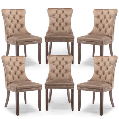 Velvet Dining Chair Tufted Dining Room Chair With Solid Wood Leg (set Of 6)