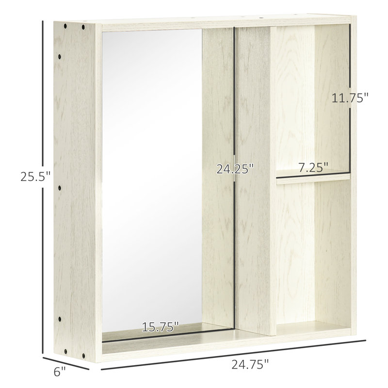 Armoire de salle de bain avec miroir et espace de rangement, 24,64 po x 25,5 po, fixation murale pour le salon, rangement blanc, décoration élégante,