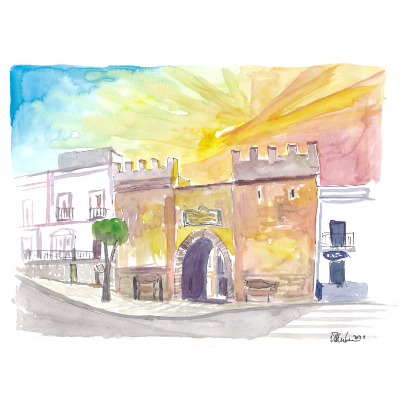 Tarifa Spain Andalusia Old Town Gate And Costa De La Luz Dreams Print by Martina Bleichner, 16" H x 20" W, Black Framed Paper
