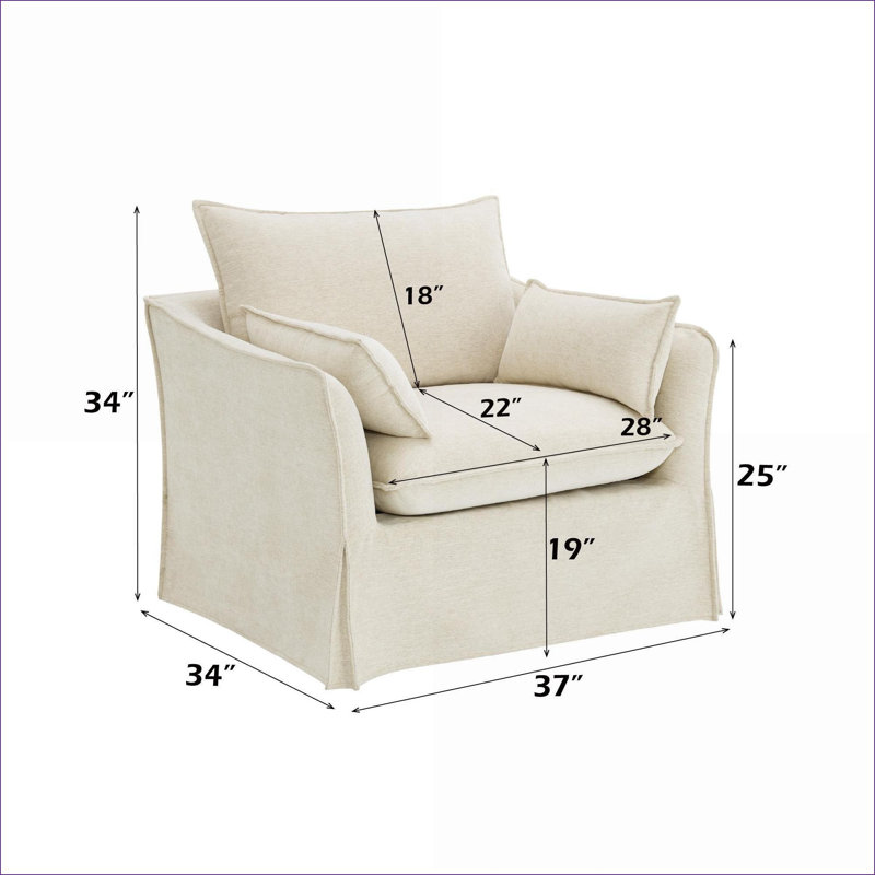 Chaise d'appoint en lin Shane beige avec 2 coussins décoratifs, siège simple rembourré pour adultes, chambre à coucher