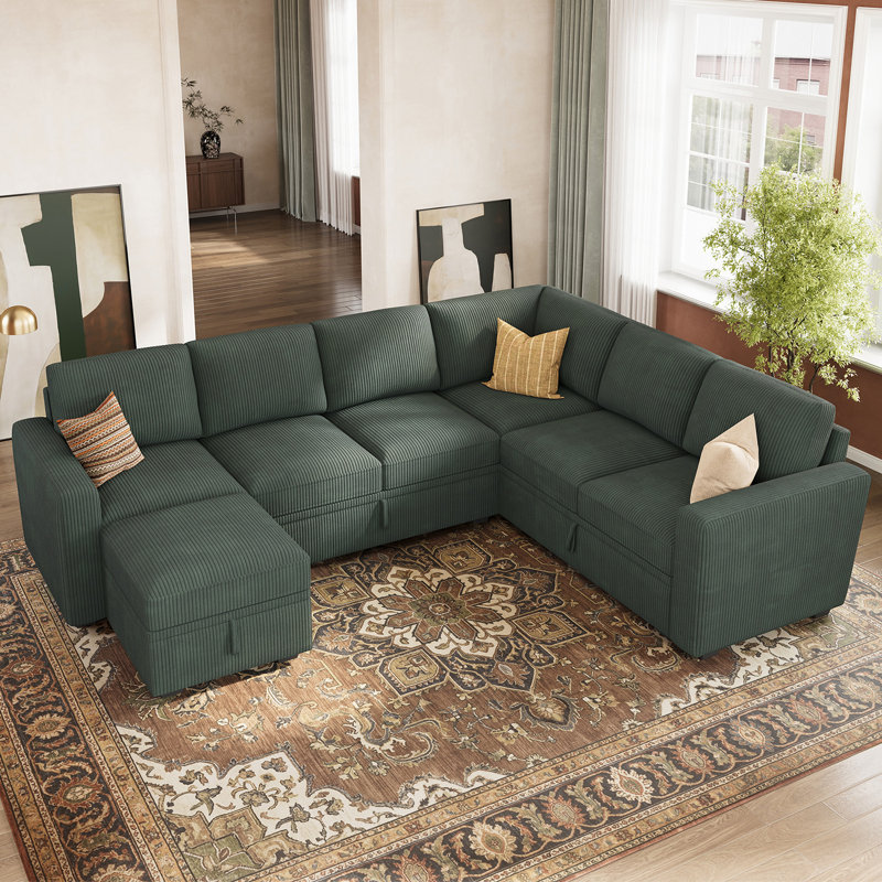 Canapé modulaire en U avec rangement Abramson, Green Corduroy