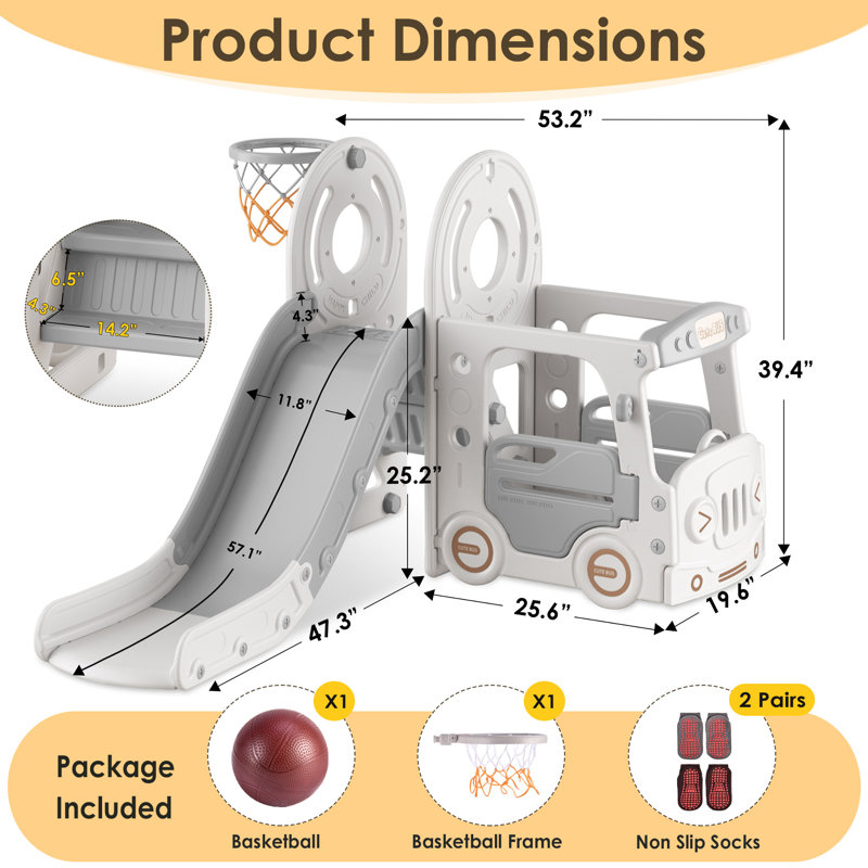 4 in 1 Toddler Slide, Kids Slide with Climber and Bus Playhouse Outdoor Indoor Slide Playset