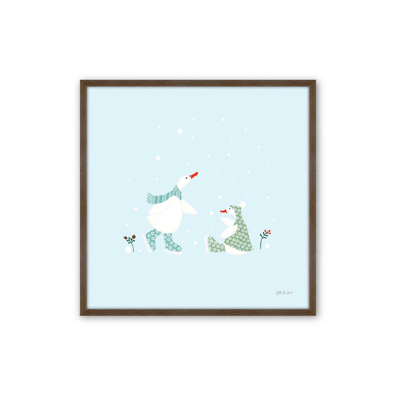 «Ducks in the Snow V» par Yvette St. Amant, reproduction d'art, H 20 po x l 20 po, Brun