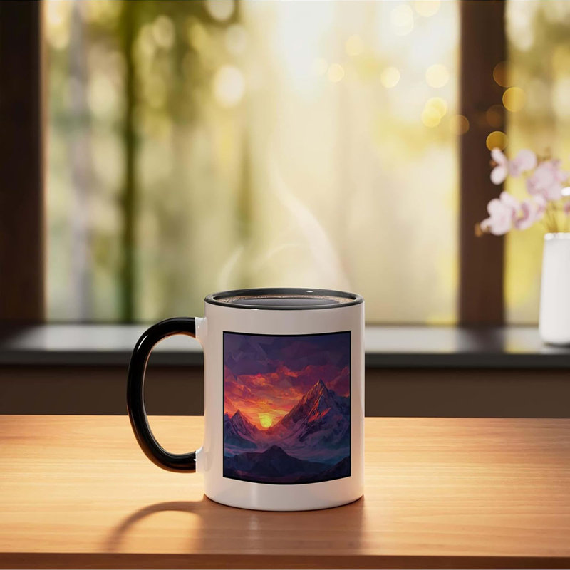 Low Poly Mountain Sunset Landscape Outdoor Ceramic Mug, 11oz