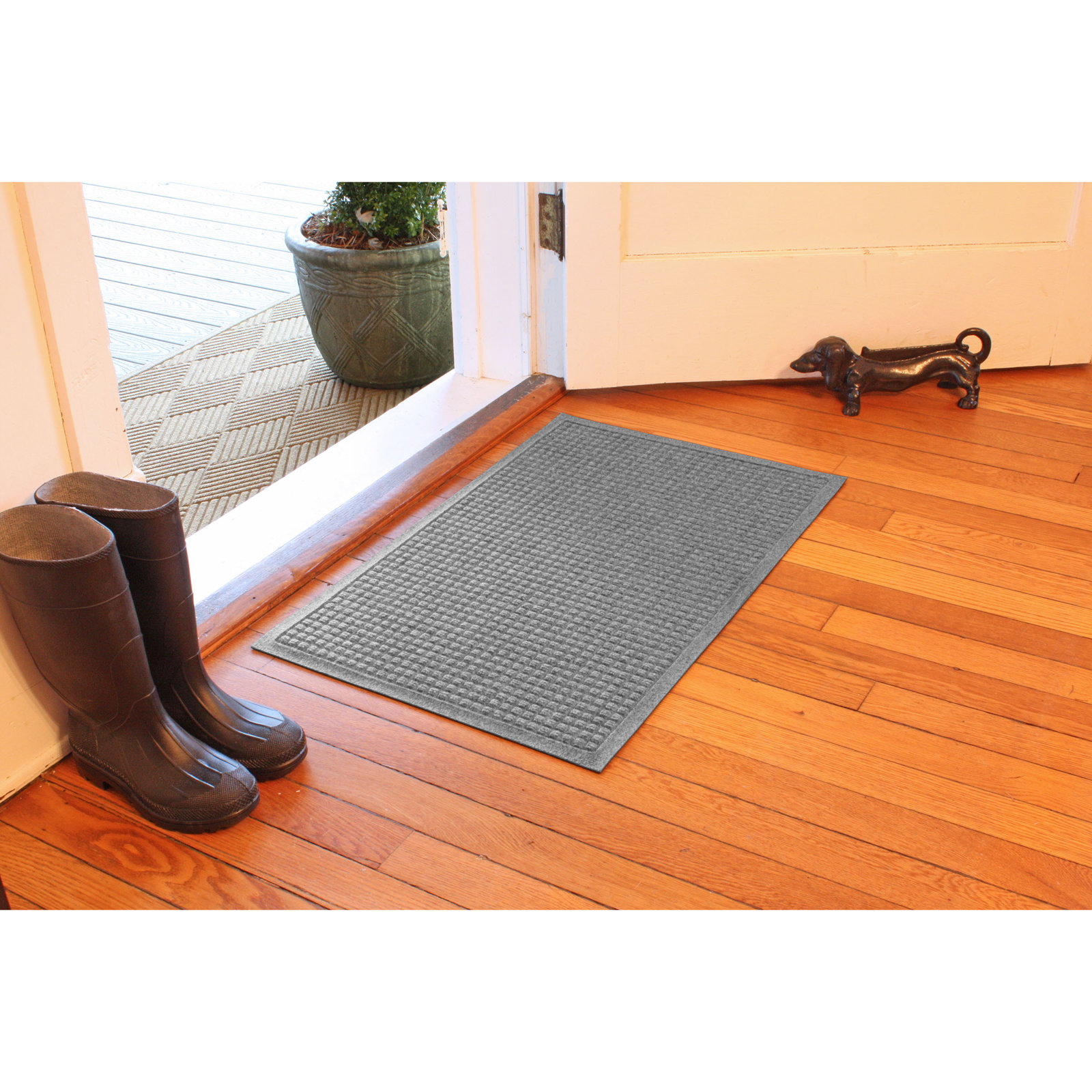 WaterHog Squares Non-Slip Doormat, Rectangle 2' x 3', Medium Gray