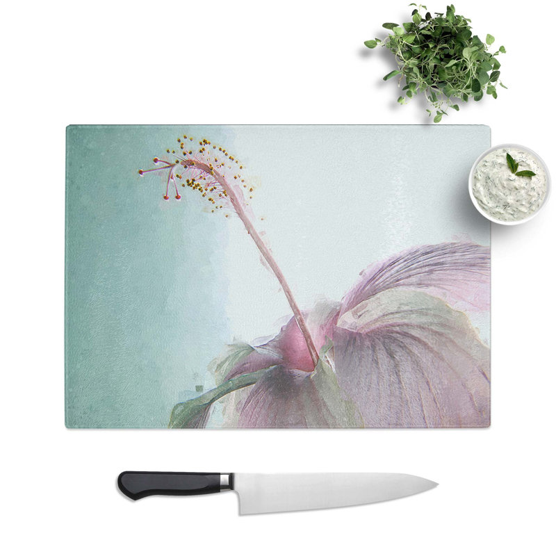 Tempered Glass Hibiscus Flower Chopping Board, 39 cm W x 28.5 cm L